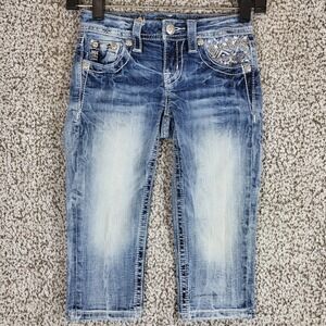 Miss‎ Me Girls Cuffed Capri Jeans Size 8 Embellished Pockets Distressed Denim